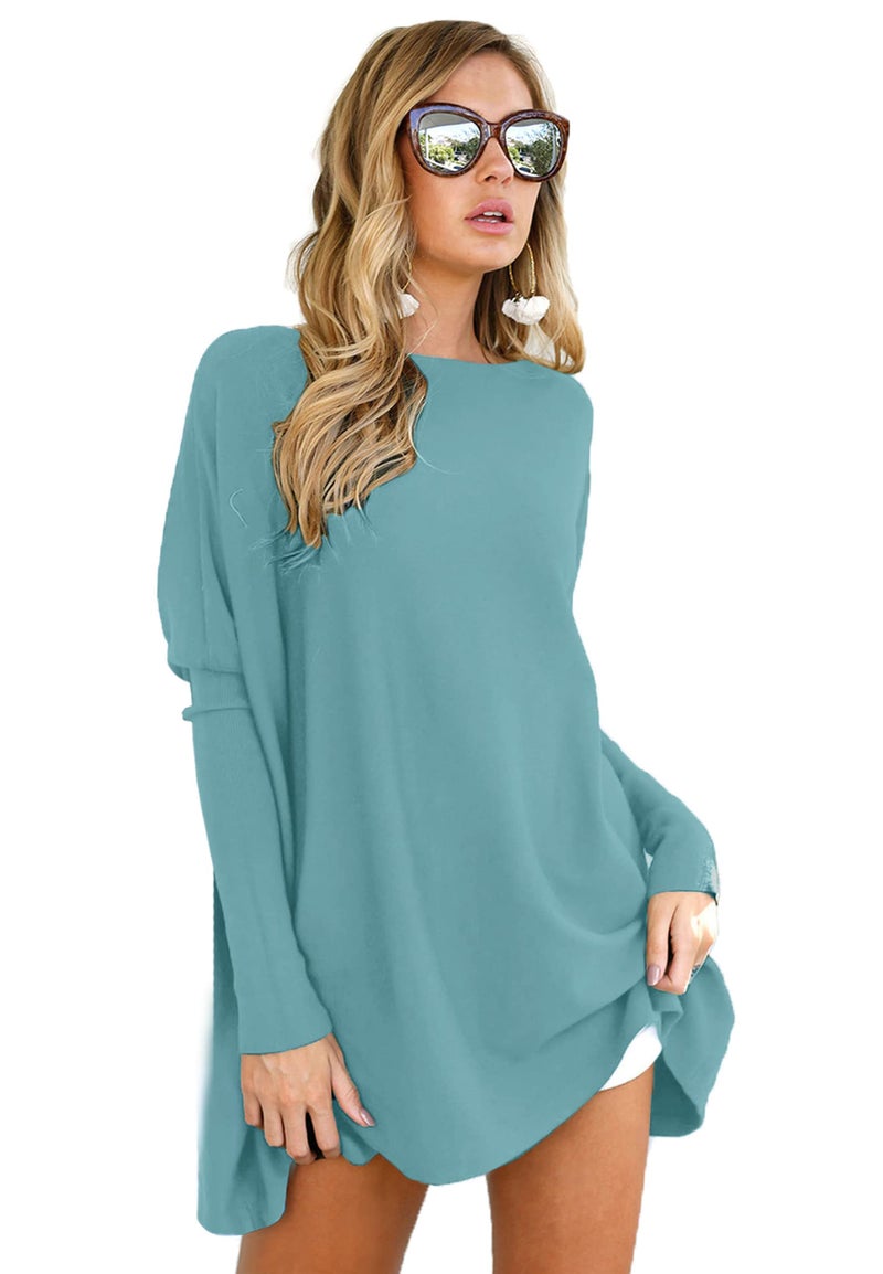 LIYOHON Oversized T Shirts for Women Tunic Tops to Wear with Leggings Long Sleeve Fall Sweaters Dressy Tops Turquoise-M - Image 1